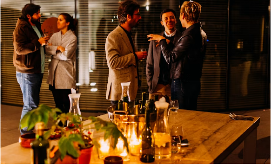 Professionals building relationships at a networking event